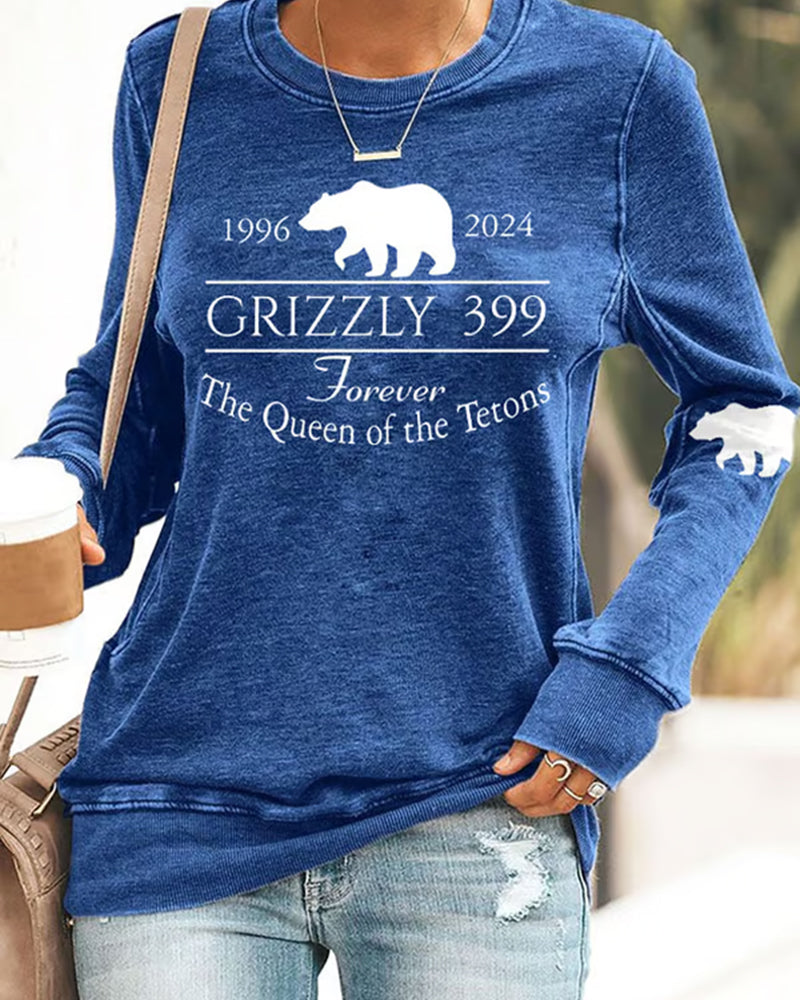 Women's Retro Grizzly 399 Forever The Queen Of The Tetons 1996-2024 Print Sweatshirt 2024 f/w cute animals sweatshirts