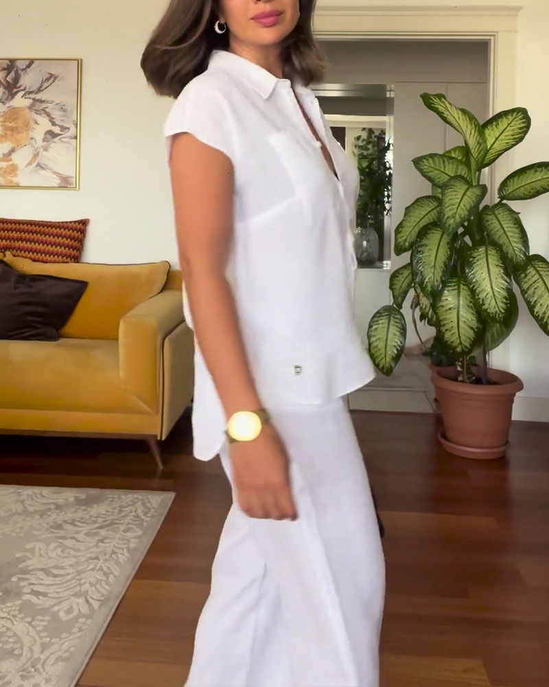 Pantaloni casual da completo in cotone e lino tinta unita