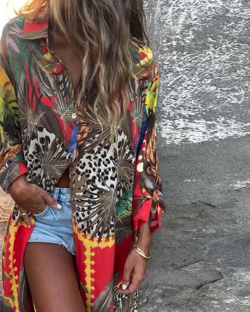 Abito camicia con bottoni e stampa alla moda