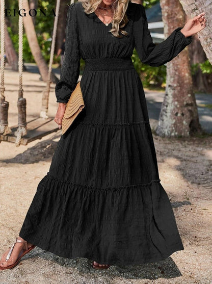 Smocked Waist V-Neck Maxi Dress clothes dress dresses G@S long dress maxi dress Ship From Overseas Shipping Delay 09/29/2023 - 10/04/2023