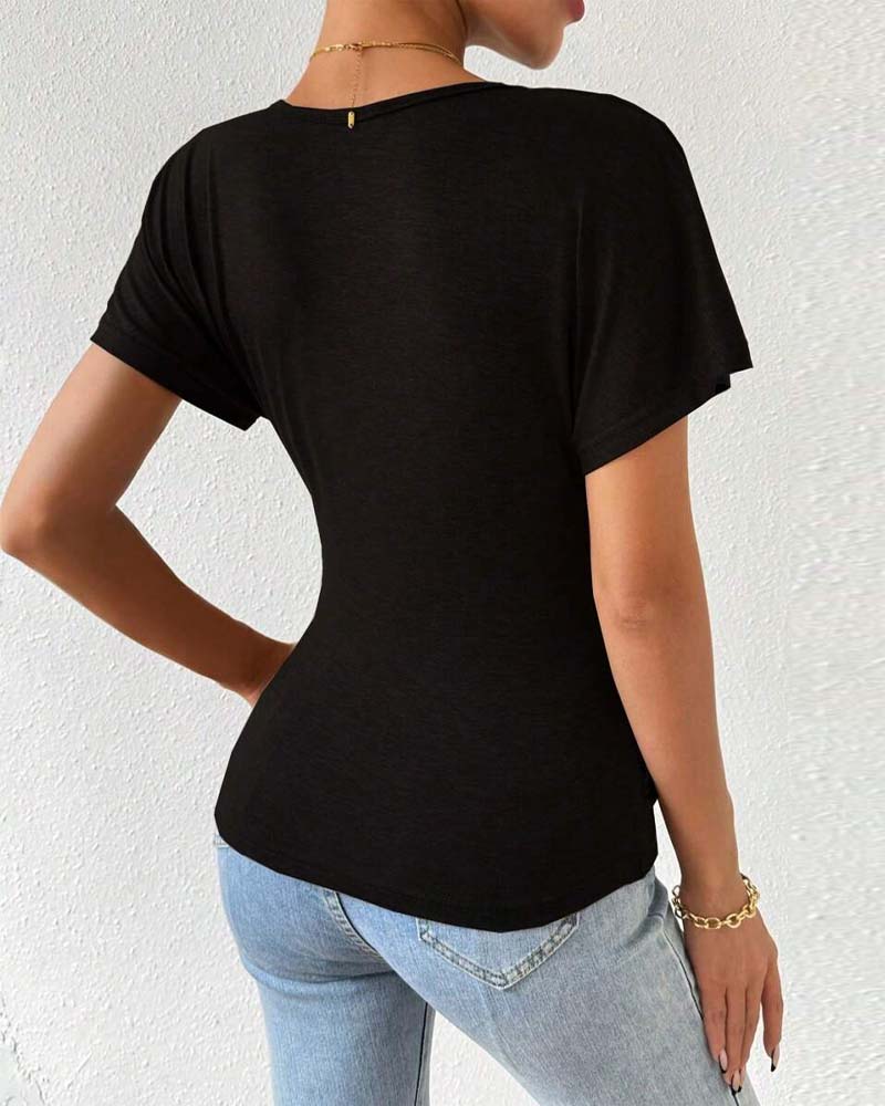 V-Neck All-Match Pleated Blouse