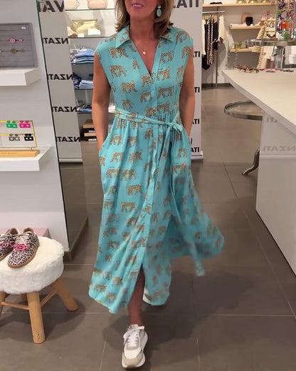 V-Neck Sleeveless Printed Dress