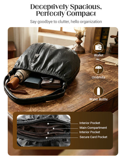 Casual Pleated Bucket Soft Leather Handbag