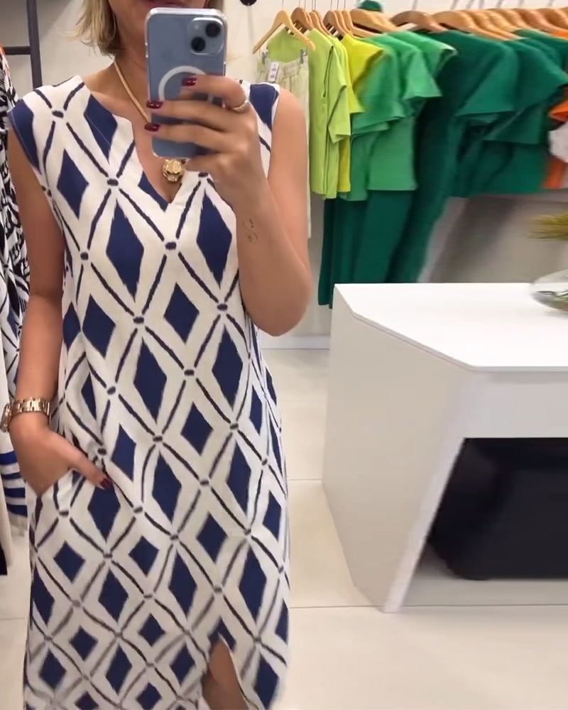 Sleeveless Diamond Slit Dress