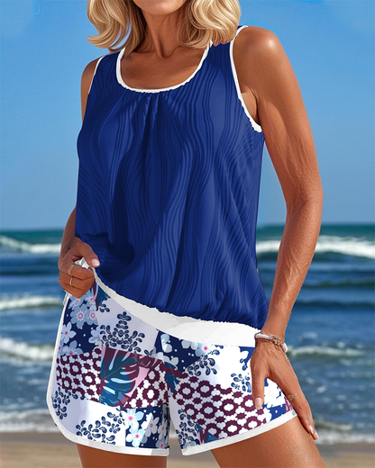 Sleeveless Printed Boxer Two-Piece Beach Tankini