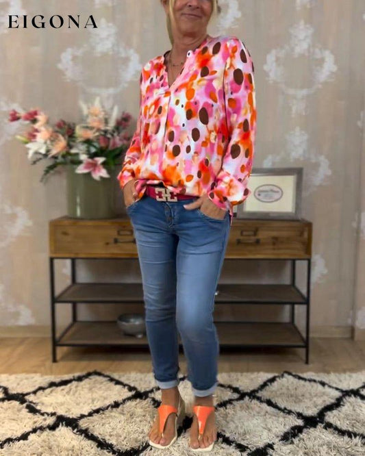 Colorful printed V-neck long-sleeve fashion blouse blouses & shirts spring summer