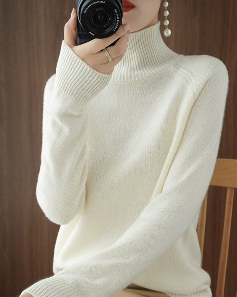 Simple solid color high collar long sleeve sweater 2024 f/w pullovers