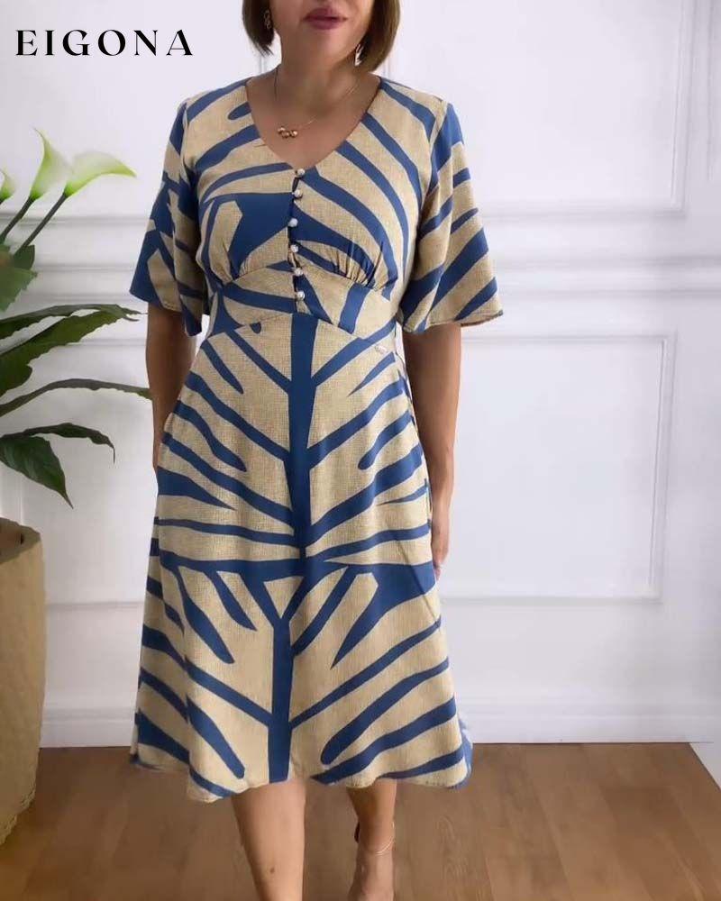 V-Neck Printed Dress with Buttons casual dresses spring summer