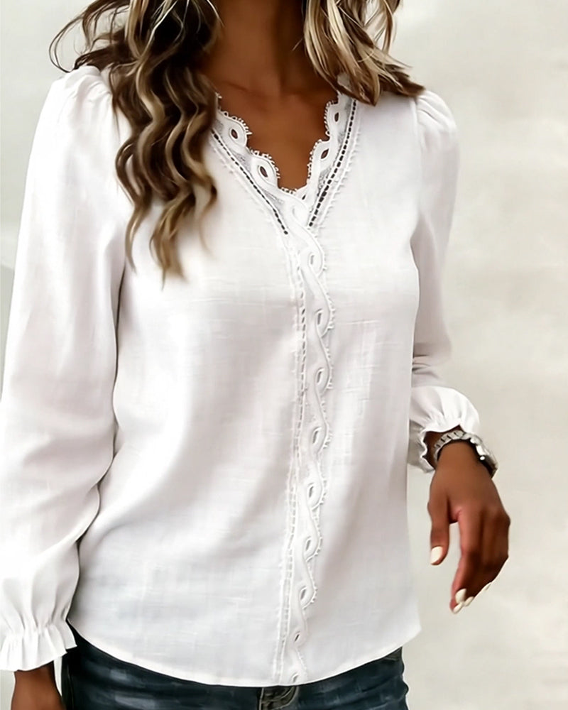 Fashionable Lace Patchwork V-Neck Top