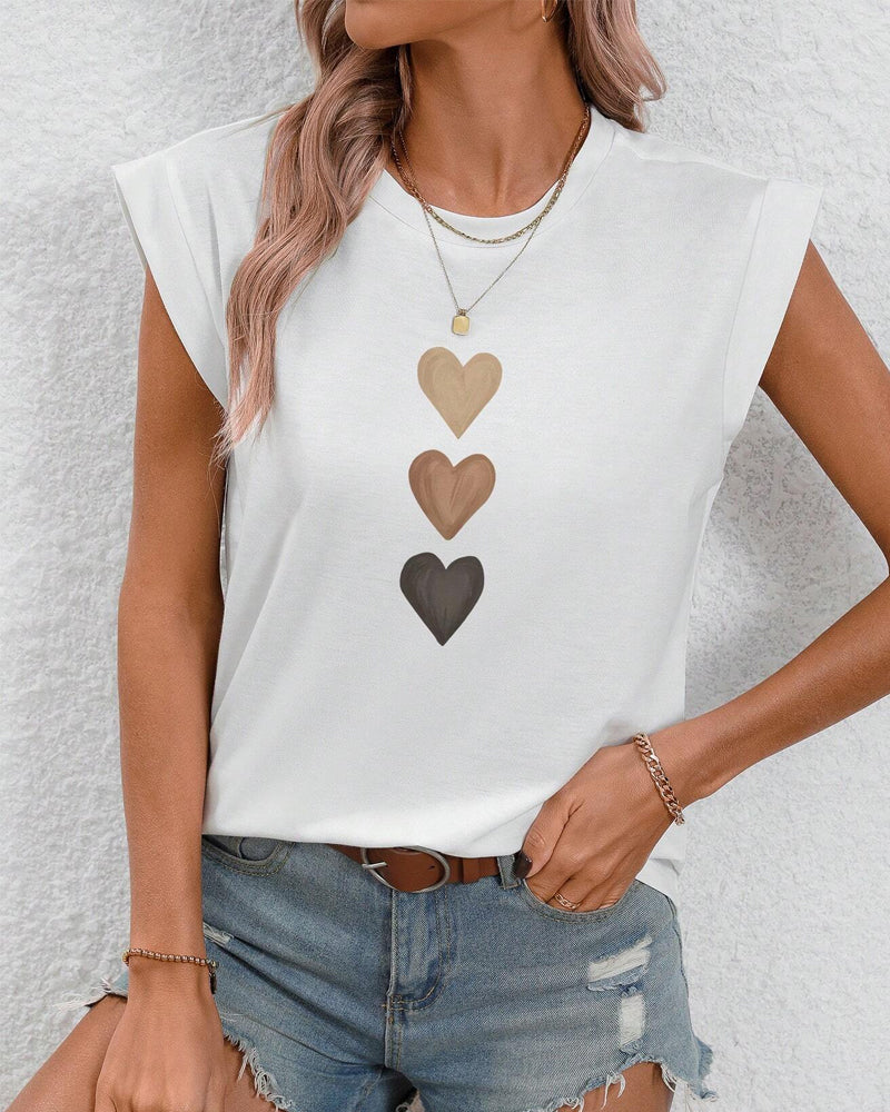 Casual heart printed crew neck T-shirt spring summer t-shirts