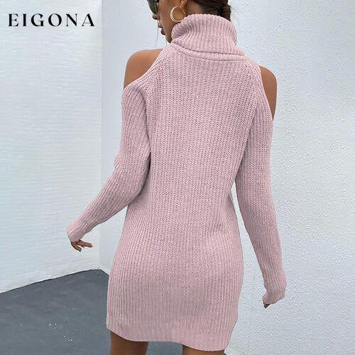 Cold Shoulder Turtleneck Sweater Dress clothes Romantichut Ship From Overseas