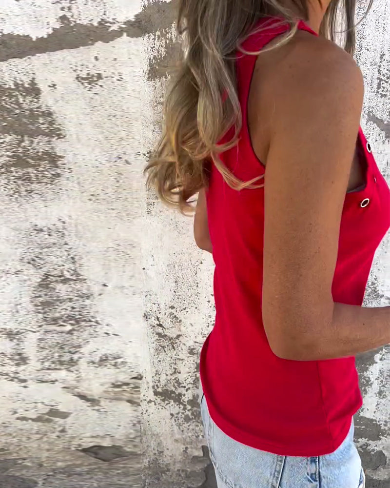 Crew Neck Hollow Tank Top