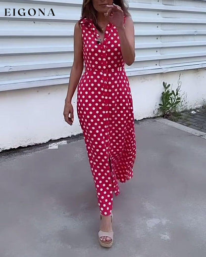 Lapel sleeveless polka-dot dress casual dresses summer vacation dresses