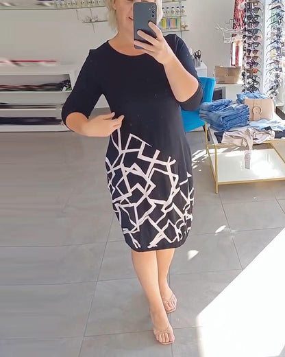 Long-Sleeved Geometric Pattern Dress
