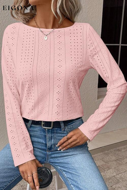 V-Neck Lace Detail Long Sleeve Blouse Blush Pink clothes long sleeve shirts long sleeve top long sleeve tops Ship From Overseas shirt shirts SYNZ top tops