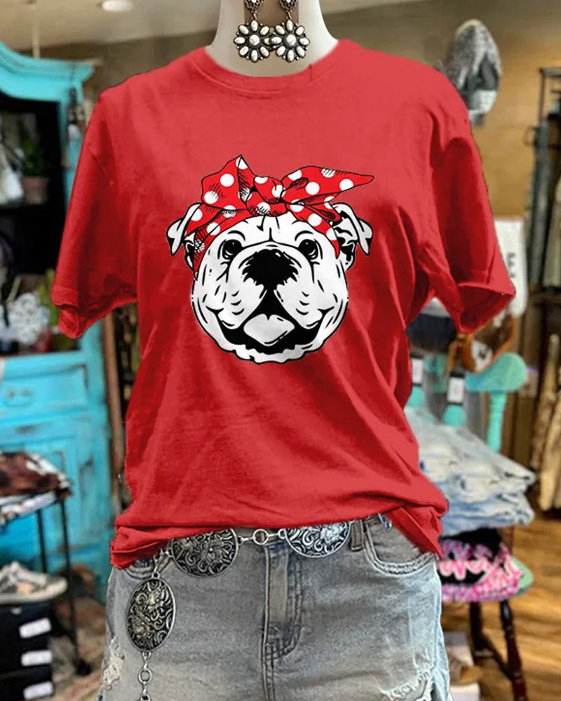 Casual Bandana Bulldog Tee Cute Animals t-shirts