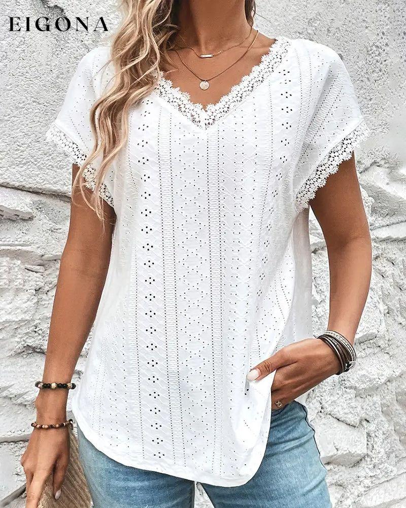 Lace Cutout Short Sleeve Blouses & Shirts spring summer