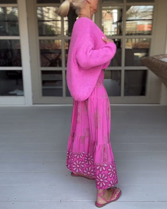 Cárdigan casual de manga larga de color liso