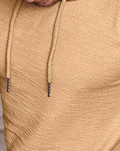 Men's Solid Drawstring Hooded Short Sleeve Tee, Casual Summer T-Shirt