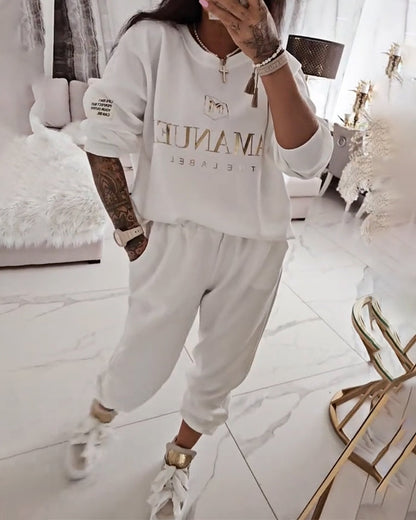 Sporty Casual Printed Two-Piece Set