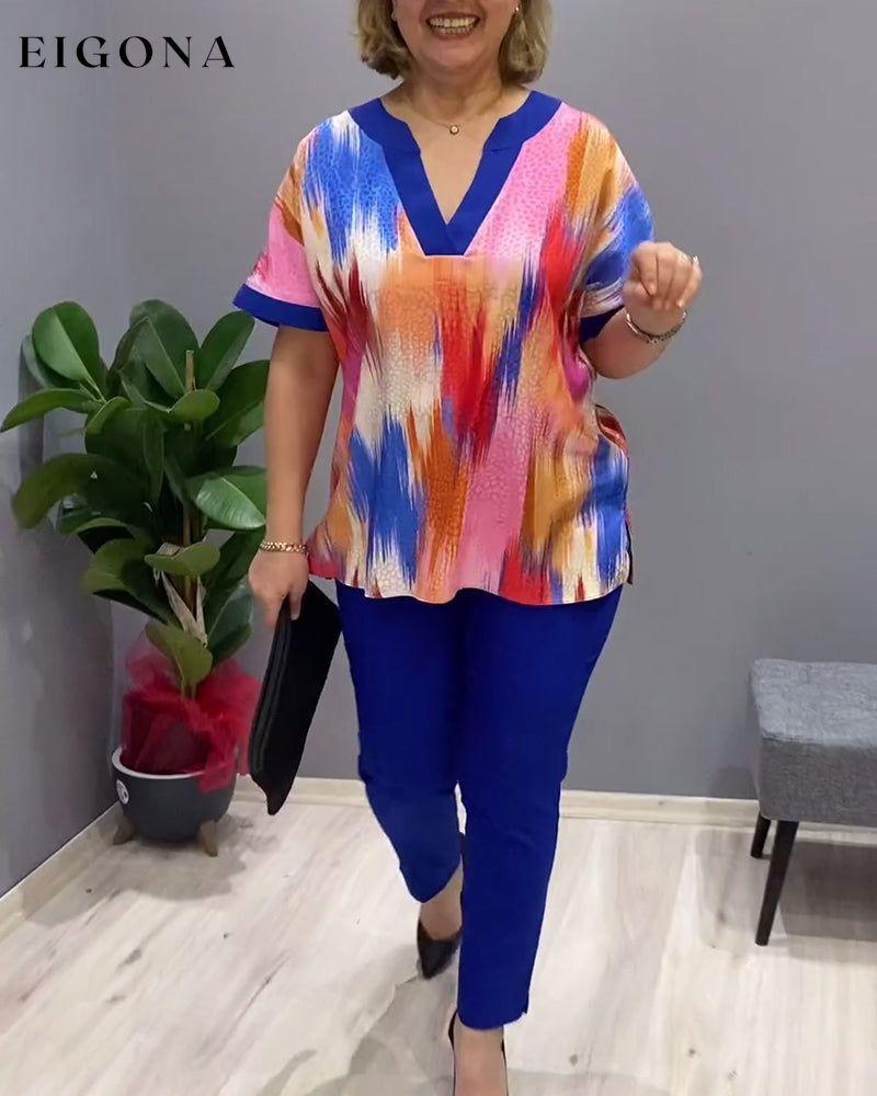 Colorful V-neck short-sleeved top blouses & shirts spring summer