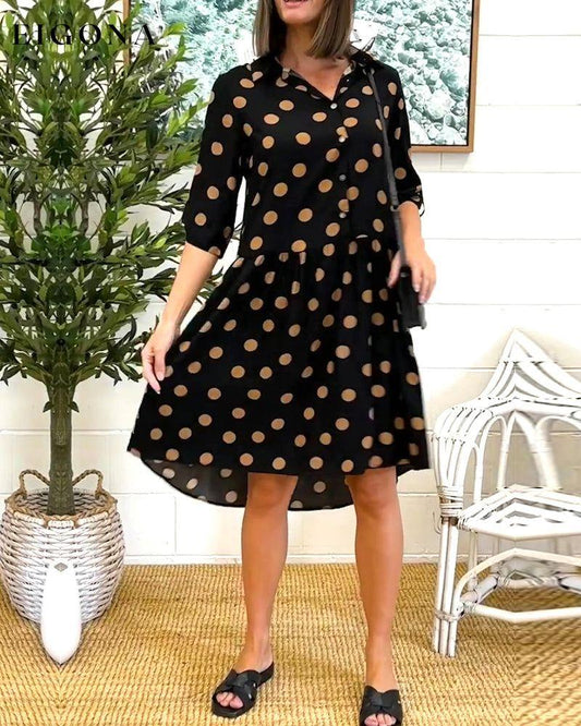 Buttoned polka dot print dress casual dress spring summer vacation dresses