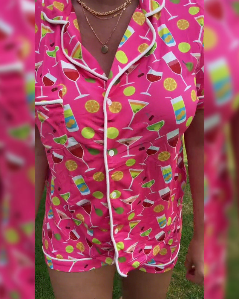 Set casual da due pezzi con stampa di bottiglie di vino