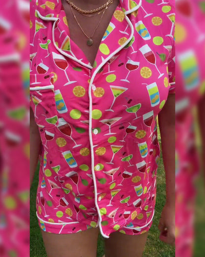 Set casual da due pezzi con stampa di bottiglie di vino