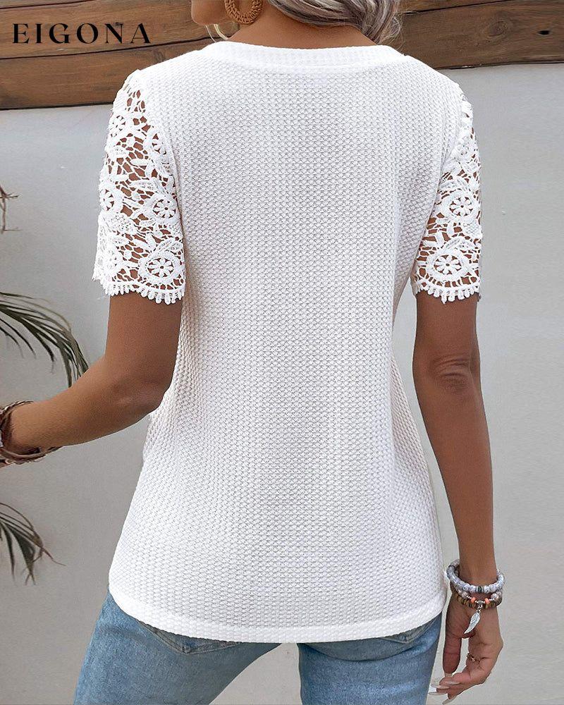 Elegant button-down top with lace sleeves blouses & shirts summer