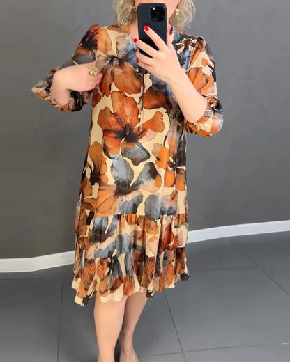 Vintage Floral Print Ruffle Dress