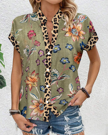 Bluse mit Stehkragen und Leopardenmuster