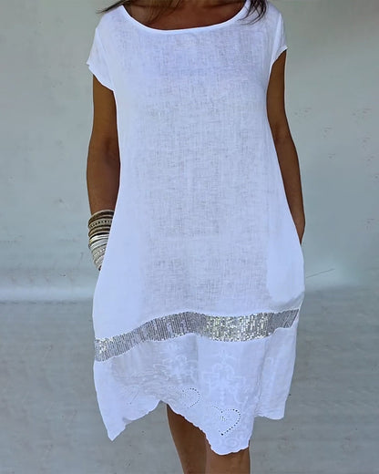 Round Neck Short Sleeve Solid Color Dress