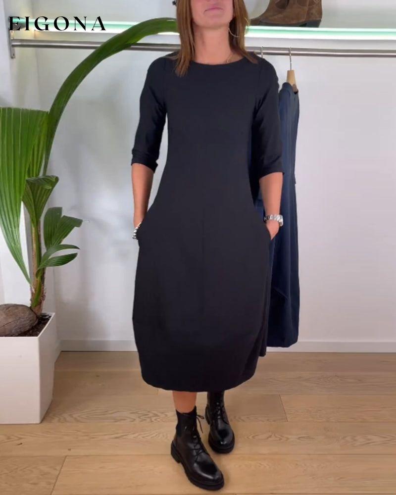 Simple Solid Color Dress With Pockets Black 2023 f/w 23BF casual dresses Clothes Dresses spring