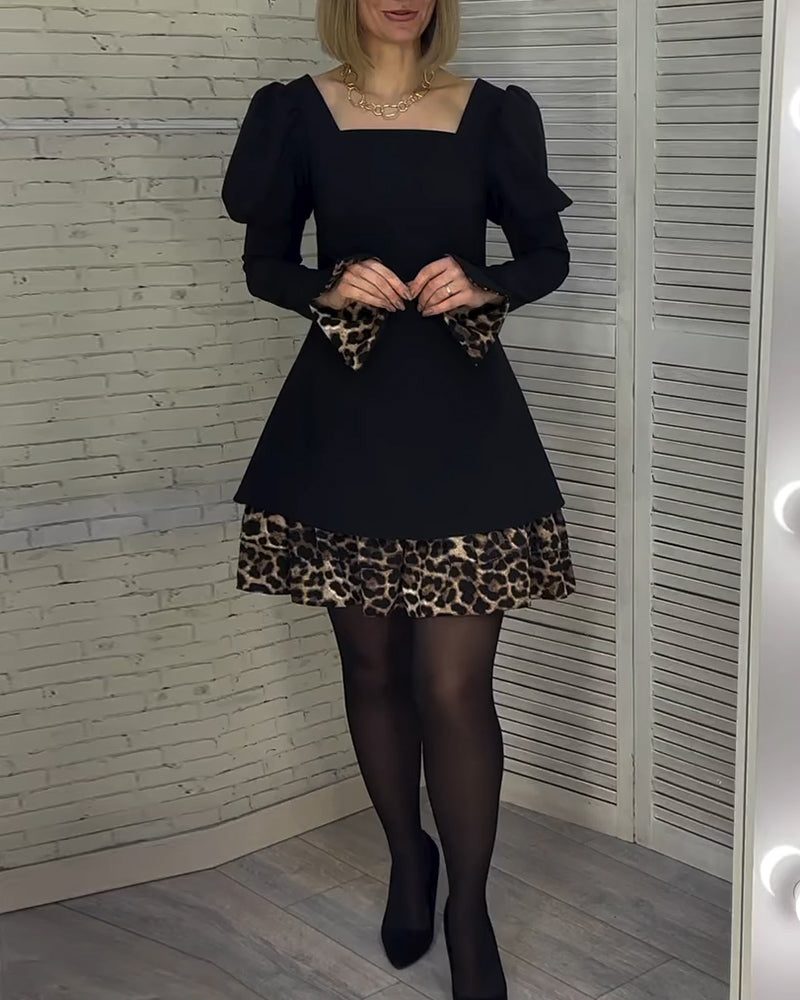 Elegant puff sleeve leopard print dress