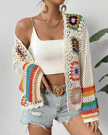 Casual colorful hollow long-sleeve cardigan 2023 f/w 202466 cardigans spring