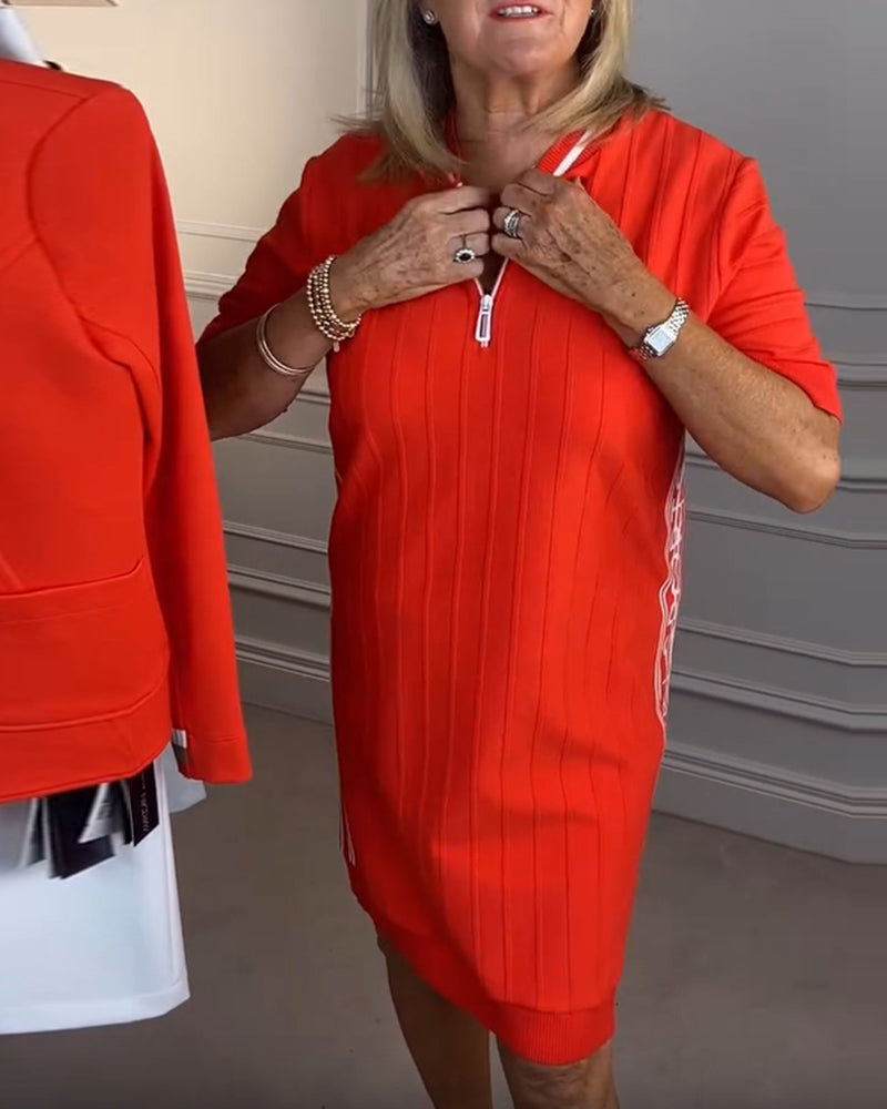 Half-zip Contrast Color Shift Dress