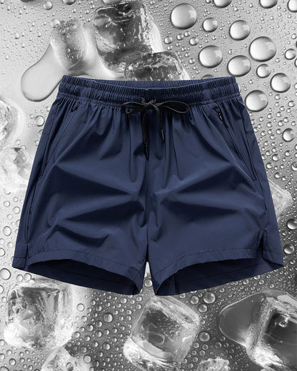 Men Elastic Waist Pocket Quick-Dry Ice Silk Sports Shorts