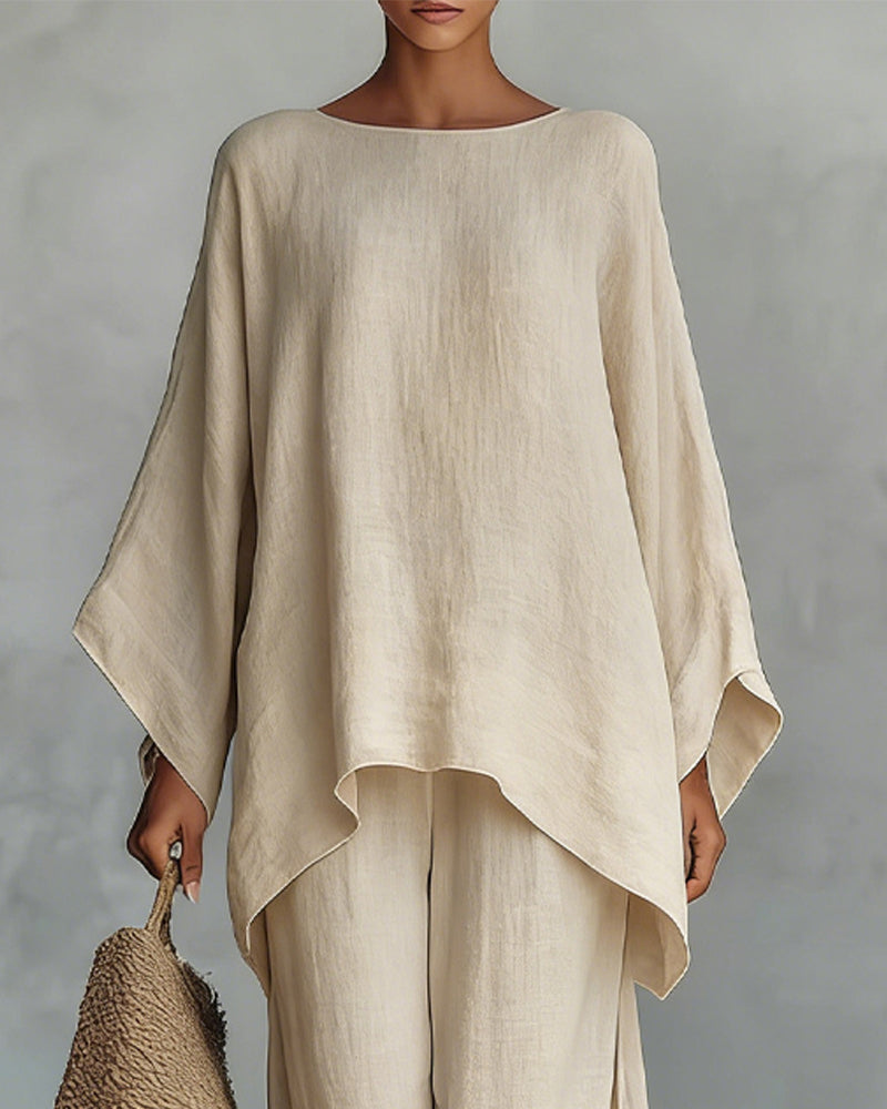 Solid color shirt and wide-leg pants suit