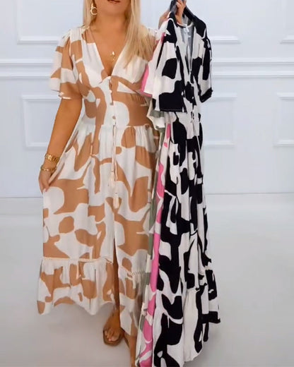 Abito da festa stampato con scollo a V profondo