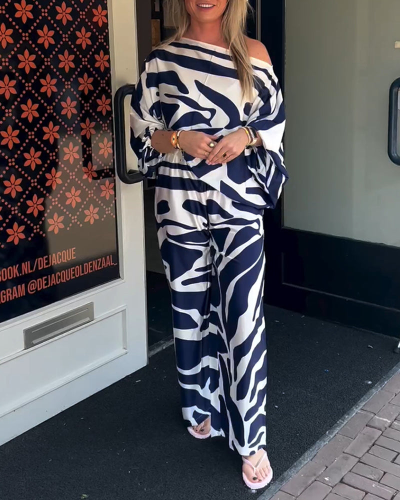 Contrast color print long sleeve casual two piece suit 202466 spring summer two-piece sets