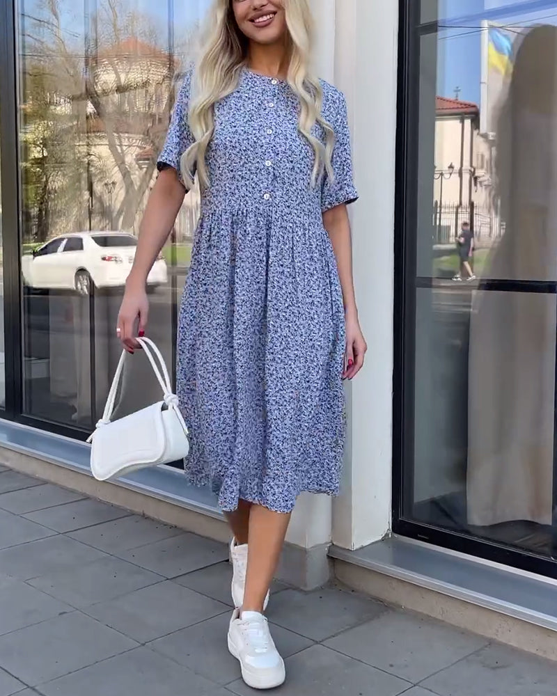 Mid-sleeve button floral dress casual dresses summer