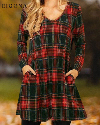 Christmas Checkered Print Loose Dress 2023 F/W 23BF casual dresses christmas Clothes Dresses Spring