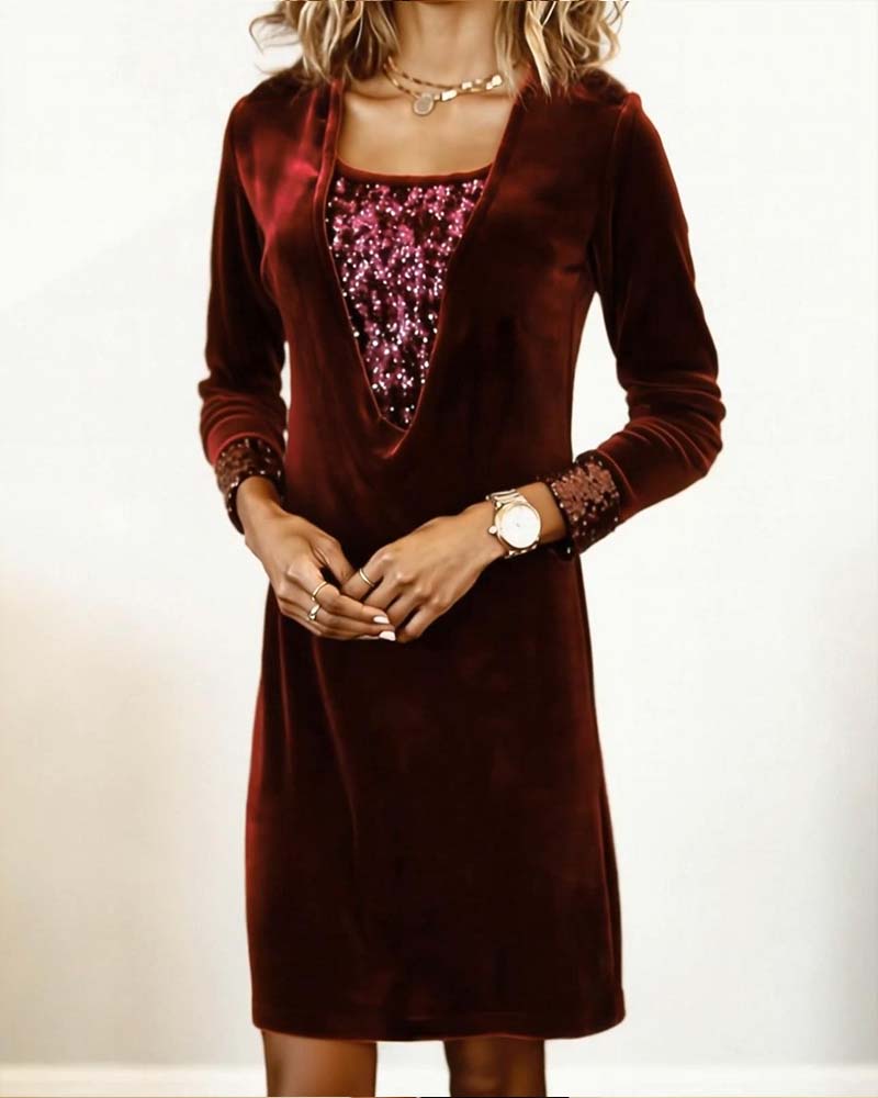 Elegant Sequined Patchwork Dress