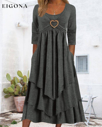 Round Neck Ruffled Midi Dress 2022 f/w 23BF casual dresses Clothes Dresses Spring Summer