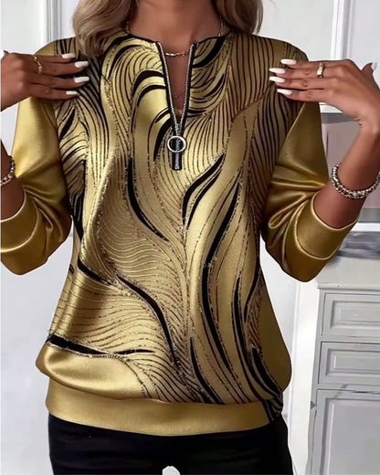 Casual Printed Zipper Sweatshirt