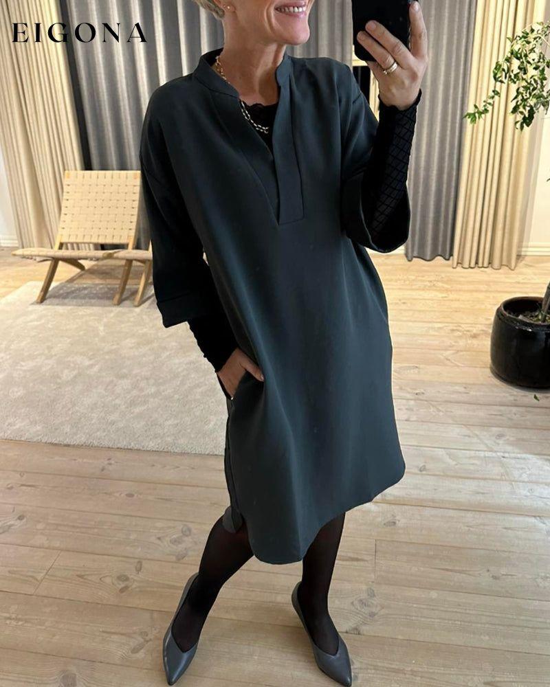 V-neck pocket Shift Solid Color dress Green 2023 f/w 23BF casual dresses Clothes Dresses spring