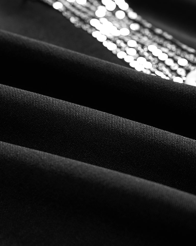 Top casual con pannelli in paillettes