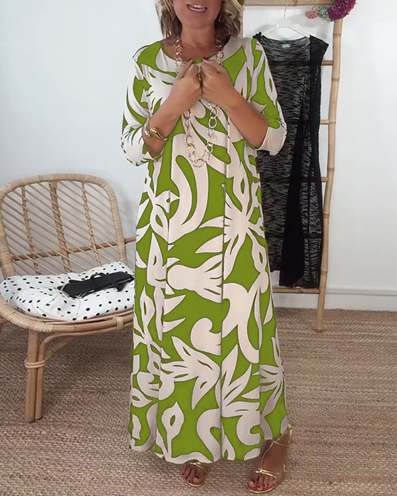 Abito stampato a maniche lunghe con scollo tondo