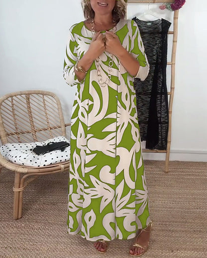 Abito stampato a maniche lunghe con scollo tondo