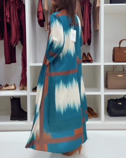 Fashion Printed Round Neck Long Sleeve Dress